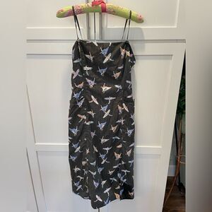 Free People Sunshine of Your Love Gray Parrot Print Strapless Midi Dress - PICS